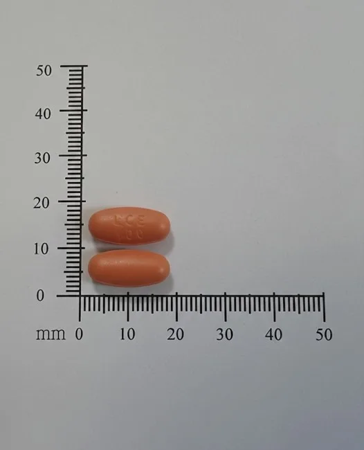 始立膜衣錠100/25/200毫克外觀