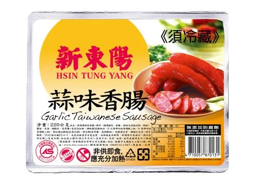 新東陽蒜味香腸鋁箔220G 外包裝