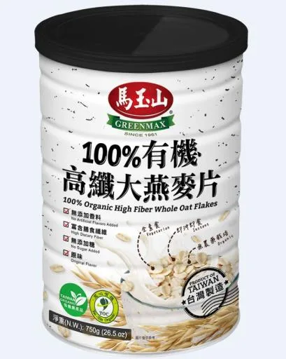 馬玉山100%有機高纖大燕麥片750g(鐵罐) 外包裝