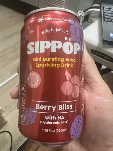SIPPOP莓果蜜桃風味爆珠氣泡飲330ml 外包裝