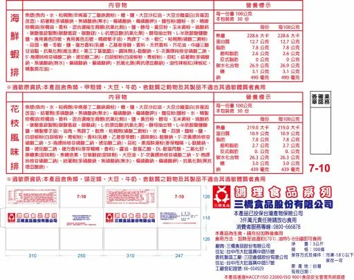 三橋花枝風味排 100塊/5斤/箱 外包裝